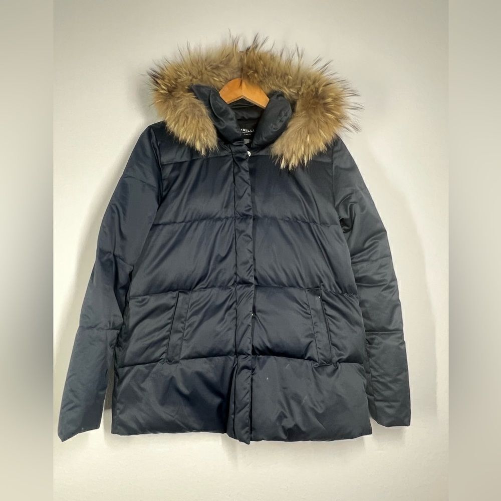 Cyrillus Paris Hooded Puffer Coat Down raccoon fur size 6